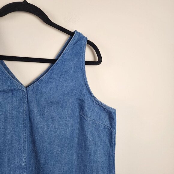 Old Navy denim dress sz L women sleeveless pockets raw hems - Picture 5 of 11